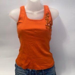 Orange Ribbed Tank Top W/ Flower